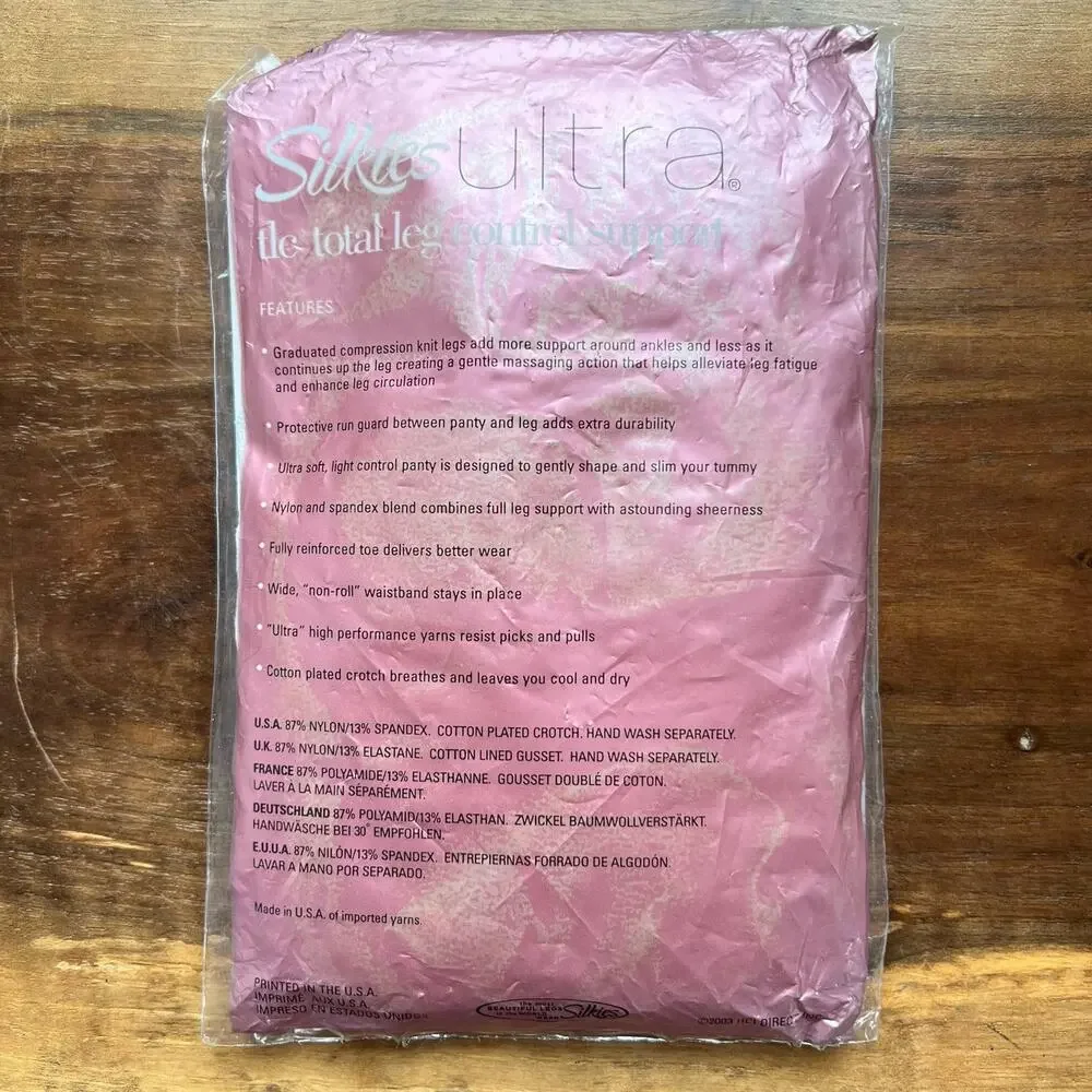 Silkies Ultra TLC Total Leg Control Supoort‎ Nylon Tights Sheer White Medium Y2K